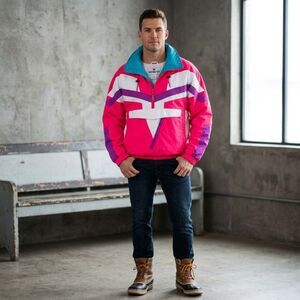 Vintage Sport Obermeyer Cobra Ski Jacket Mens L Neon Pink Pullover Anorak 80s